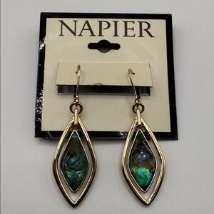 NWT Napier Gold and Iridescent Green Leverback Earrings
